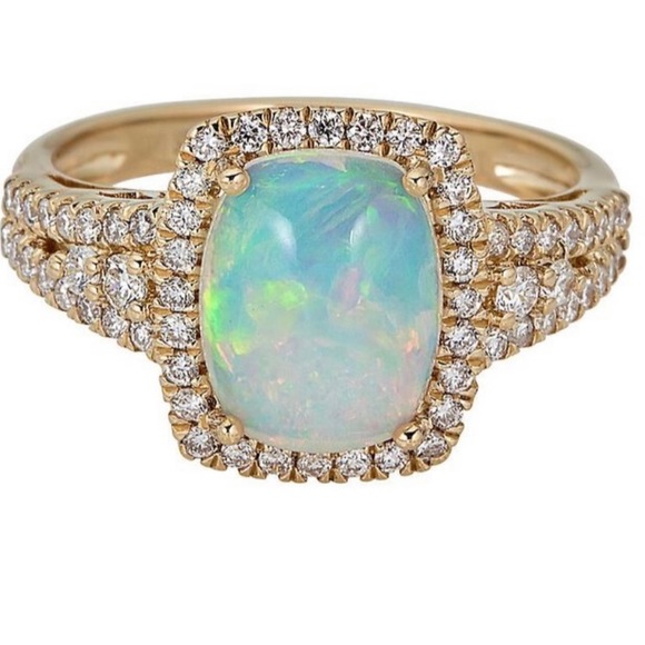 Helzberg Diamonds Jewelry - ethiopian opal & 1/2 ct. tw. diamond ring in 14k yellow gold